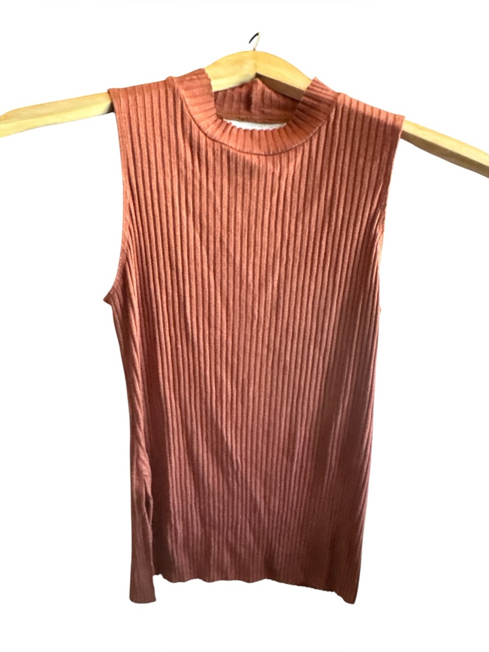 Cale Sleeveless Ribbed Mock Neck Top - Rust Excellent Condition Casual Tank SML